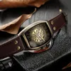 Zegarek sportowy seria steampunk czaszka projektowy zegarek mechaniczny męskie zegarki brązowa skórzana męska marka najlepsza marka