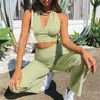 Women's Two Piece Pants Y2K Plaid Sets 2023 Women Halter V-neck Crop Top Straight Pant Suit Summer Sexy Slim Green Outfit Casual