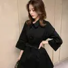 Women's Trench Coats Women Solid Spring Autumn Outwear Double Breasted A-line Waist Hugging Sashes Turn-down Collar All-match Fashion Elegan