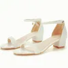 Strap Heel Word Mouth Sandals Shallow One Thick Round Head White Pearl Bridal Wedding Shoes 995