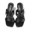 Pantoufles européennes bande étroite femmes gladiateur sandales été épais talons hauts chaussures femme tongs Transparent Slides2023