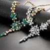 Fashion Green Crystal Wedding Sieraden Sets voor vrouwen accessoires Bloemwikkeling Ketting Oorbranden Bruidsjuwelen sets