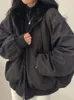 女性用トレンチコート2023年冬の濃い暖かいリバーシブルジャケットフード付きラムウールクロップドコートkawaiiゆるいカジュアルな毛皮のパーカー