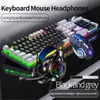 Kombinatlar 3 in 1 oyun klavye ve fare usb kablolu RGB arka ışık klavye 3200dpi mekanik oyun fare çevreleyen kulaklık oyuncusu seti