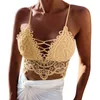 Camisoles Réservoirs Crochet Dentelle Blanc Crop Débardeur Femmes Sexy Spaghetti Strap Bralettes Up Gilet Floral Évider Tops