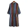 Men's Robes Men's Nightgown Robes Arabian Striped Shirt Ethnic Clothing Long Sleeves Retro Kimono House Skirt Cotton Bathrobe Lingerie 230612