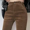 Damenhose Capris Vintage Cord Flare Damen Y2k Hohe Taille 2023 Fleece Warme Hose Klassisch Slim Fit Gerade Streetwear