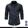 Camisas casuais masculinas aiopeseson elástico camisa de jeans de algodão masculino de manga comprida camisas de cowboy de qualidade para homens casuais slim fit jeans Men Shirts 230526