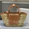 Com logotipo de letra dourada Fashion Lafite Grass Woven Bolsa feminina Bolsa de ombro Bolsa de compras transversal 34 x 17 cm