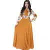 Ethnic Clothing Chiffon African Maxi Dress Women Lace Up Bow Neck Full Sleeve Robes Autumn Fashion Print Patchwork Office Lady