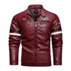 Veste en cuir à fermeture éclair à col montant en polyester décontracté veste de moto homme grande taille