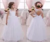 Fille Robes Blanc Tulle Sainte Première Communion Robe Pour Princesse Personnalisé Fleur De Mariage Sans Manches Enfants Pageant Robes Longo