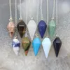 Pendant Necklaces Natural Stone Quartz Healing Pendulum Gem Silver Plated For Divination Cone Crystal Hexagonal Pointed Necklace Jewelry