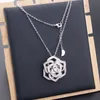 silver rose flower fine chain snake diamond Pendants long necklaces for women trendy set Luxury designer jewelry Party Christmas Wedding gifts girl Engagement cool