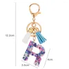 Keychains Fashion Tassel A-Z 26 Letters Purple Resin Keyring Women Handtas Hanghanger Cute Key Chain Charms Accessoires Geschenk