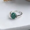 Cluster Rings FNJ Flower 925 Silver Ring For Women Jewelry Original Pure S925 Sterling Natural Green Agate MARCASITE