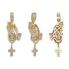 Cubic Zirconia Iced Out Bling Praying Hands Cross Pendenti Collane CZ Hand Of Prayer Charm Per Uomo Donna Gioielli