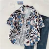 Men's Casual Shirts Women Floral Blue Shirt Summer Fashion Print Short Sleeve Button Up Men Loose Leisure Hawaiian Harajuku Blouses Tops