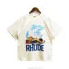 Designer Fashion Clothing Tees Tshirt Rhude American Brand High Street Coconut Racing Print Short Sleeve Loose Relaxed Couple Summer Cotton Streetw