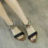 Sandaler Summer Women's Bohemian Ethnic Style Color Matching Tassel Pearl Back Zipper Wedge Heel Roman Shoes High Qualit