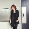 Women's Suits Slim Fit Office Ladies Black Blazer Elegant Single Button Long Sleeve Notched Collar Womens Casual Coats Plus Size S-2XL & Bla