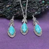 Collana Orecchini Set Megin D Placcato argento Turchese Vintage Boho Collar Catene Anelli Stud Jewelry Per le donne Wedding Ane Half22