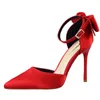 Dress Shoes Bigress Fashion Woman's Pumps Classic Women Satin Stiletto Punted Teen High Heel Bow Buckle Sandals Rome Party Shoe