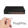 Kontroll 10 PORT SMART POE Switch 52V 93W Ethernet Hub RJ45 Nätverksomkopplare för IP -kamera/trådlös AP/WIFI -router Fast Drop Shipping