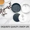 Table Mats 6pcs PU Leather Marble Round Mat Holder Drink Coasters Set Non-Slip Coffee Cup Tea Pad For Kitchen Desk