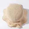 Wide Brim Hats Breathable Small Fresh Bucket Hat Female Summer Sunscreen Linen Sun Hollow Literary Basin Foldable Korean Knitted