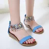 Sandaler Summer Women's Bohemian Ethnic Style Color Matching Tassel Pearl Back Zipper Wedge Heel Roman Shoes High Qualit