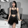 T-Shirt Gothic Sexy Bandage Silver Hanging Chain Hip Hop Aesthetic Mesh Tank Top E Girls Patchwork High Street Party Wear Corset
