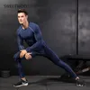 Abbigliamento da palestra Tuta da allenamento sportiva attillata da uomo Running Traspirante Stretch Pantaloni a maniche lunghe ad asciugatura rapida