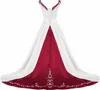 Gotisk marin med vit bröllopsklänning 2023 elegant broderi pärlstav satin boho rustik land brud klänning keltisk hippie brud vestidos de novia gothic robe marieee