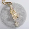 Cubic Zirconia Iced Out Bling Praying Hands Cross Pendenti Collane CZ Hand Of Prayer Charm Per Uomo Donna Gioielli