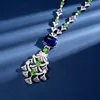 Designer Collection Clavicle Necklace Women Lady Inlay Full Diamond Synthetic Sapphire Tassels Pendant Plated Gold Color Green Blue Beads Dinner Party Chain
