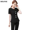 Women's Two Piece Pants Fashion Women Summer Business Temperament Short Sleeve Slim Blazer And Trousers Lady Work Wear S-5XL Women's