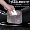 Nouvelle voiture Bling poubelle de rangement avec couvercle de type presse strass brillants boîte de rangement de voiture sac suspendu type accessoires intérieurs de voiture