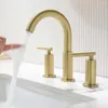 Badkamer wastafel kranen 3 gaten kraan geborsteld gouden dubbele handgrepen bassin water mixer knurling ontwerp wijdverbreid
