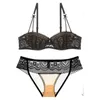 Set di reggiseni Set di biancheria intima da donna Reggiseno imbottito leggero Mezza tazza Mutandine di pizzo Lingerie sexy Party Taglie forti A B C D DD E