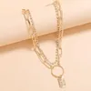 Choker Multilayer Rhinestone Big Link Chain Collar överdriven Geometrisk cirkel Square Tag hänge halsband Collier Party Gift Chokers