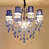 Ljuskronor högt i tak Led Candle Bar Lighting Bedroom Lamp vardagsrum Restaurang Blue Crystal Chandelier Hem Hanging
