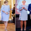 Elegancka niebieska długość kolana matka panny młodej 2023 z rękawami plus size