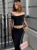 Work Dresses Summer Sleeveless Lace-up Cropped Top And Low Waist Skirt Sets Two Piece For Women Black Backless Sexy Outfits