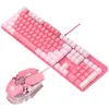 Repose clavier rose ensembles de souris tapis de souris gratuit LED blanc rétro-éclairé interrupteur vert échange à chaud clavier mécanique filaire USB 3200DPI souris muette