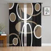 Cortina Círculo Geométrico Arte Moderna Cortinas Transparentes Vermelhas Sala de Estar Janela Tule Quarto Decoração com Véu Cortinas de Luxo