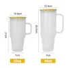 Tumbler de vidro de sublimação de 32 onças de 40 onças com maçaneta de bambu em branco Canecas de vidro transparente de bambo