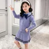 Clothing Sets Girls' Sweater Set 2023 Spring Western Style Fashion Teen College Striped Knit Pleated Skirt Two-piece