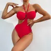 Badebekleidung V-Draht Monokini 2023 Ausschnitt Einteiliger Badeanzug Halter Rote Badebekleidung Frauen Badeanzug Fa Schwimmen Sommer Beachwear Bodysuit AA230529