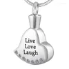 Pendentif Colliers IJD8597 Gratuit Gravé Live Love Laugh En Acier Inoxydable Cristal Coeur Souvenir Urne Commémorative Crémation Bijoux Collier